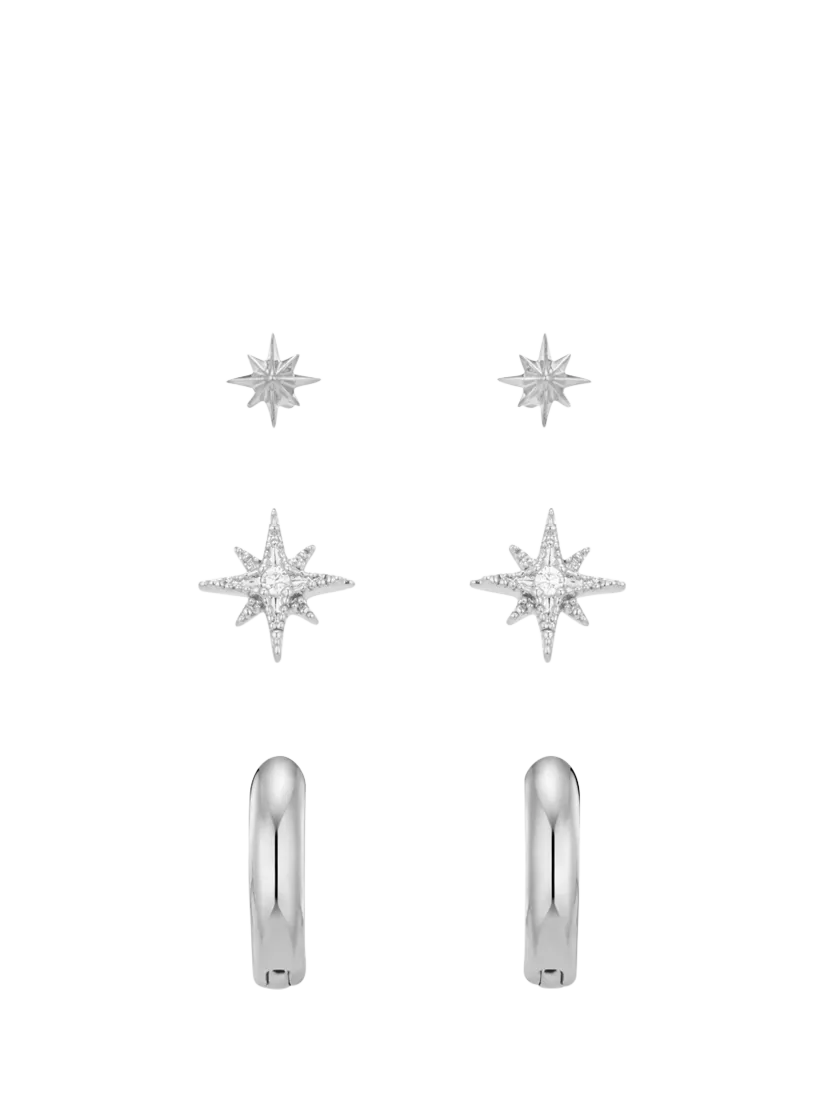 Orelia earring set with star studs and hoops, imported from the UK