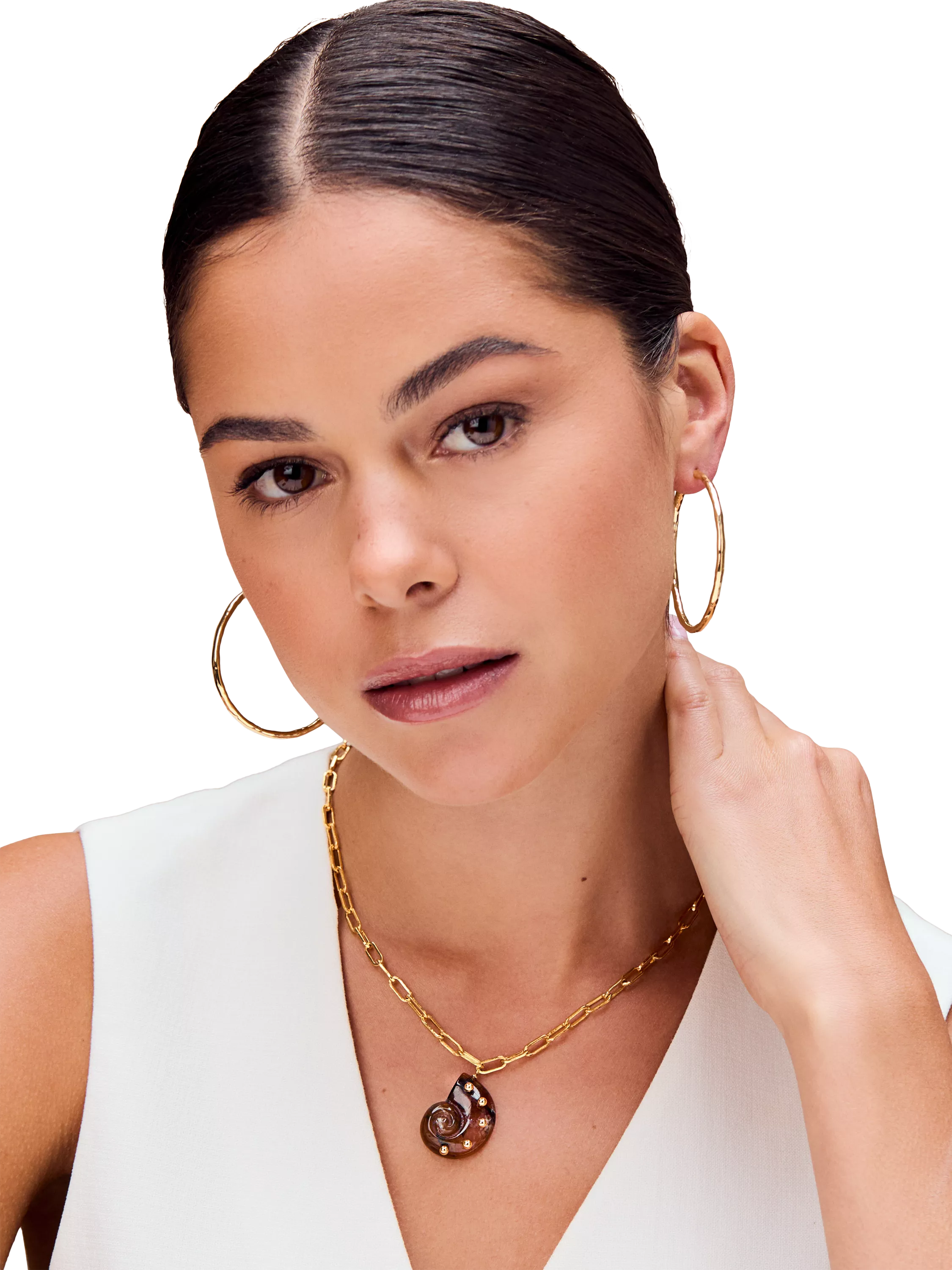 Orelia hoop earrings polished molten pale gold large, UK version