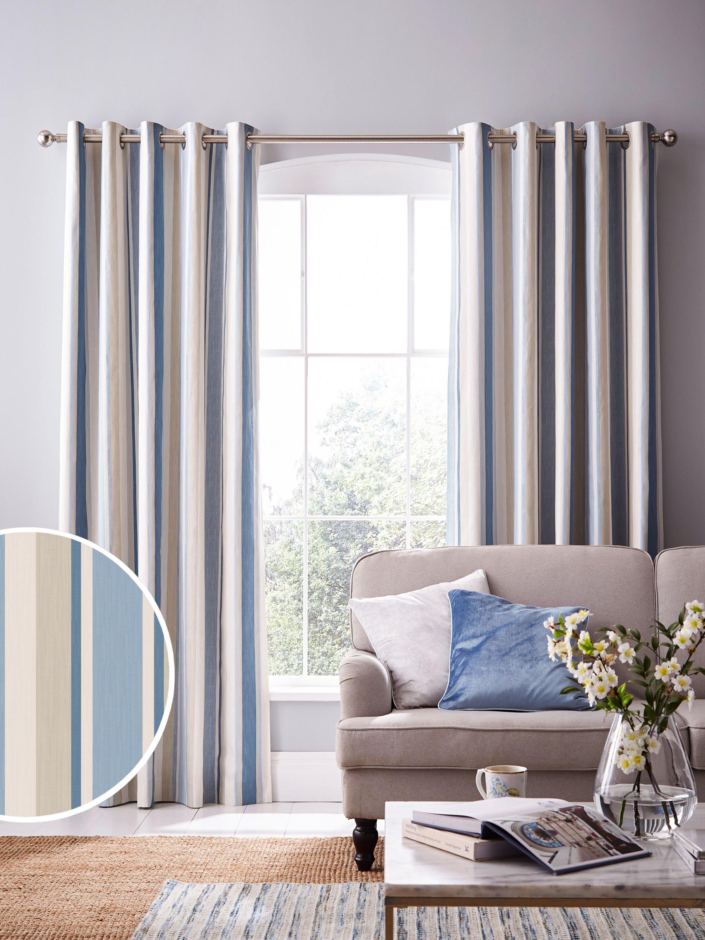 Laura Ashley Awning Stripe blackout curtains Seaspray - British product