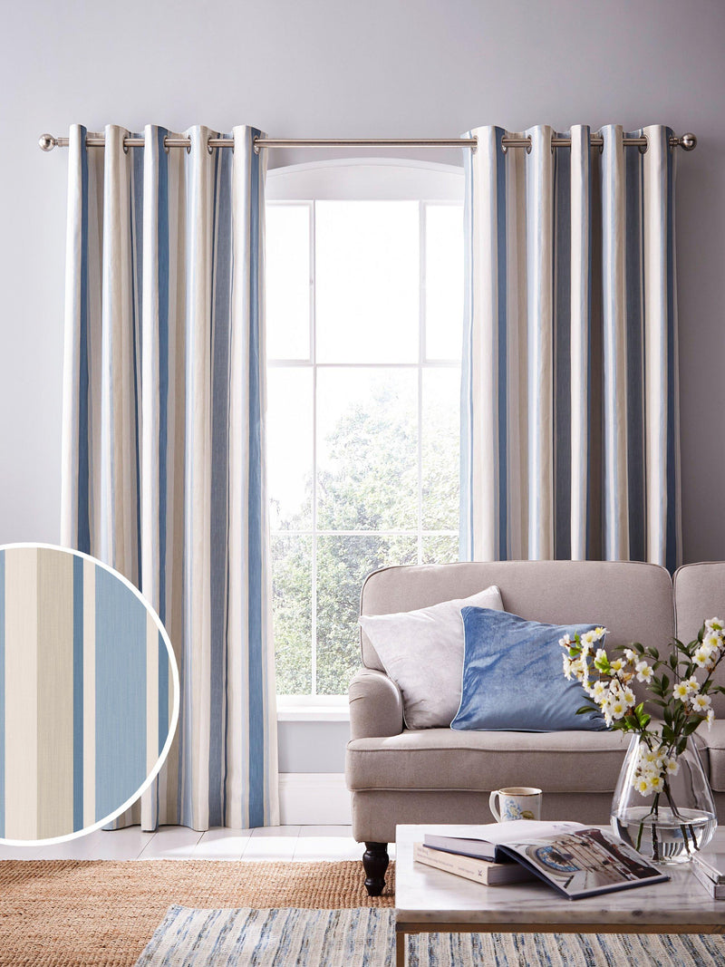 Laura Ashley Awning Stripe blackout curtains Seaspray - British product