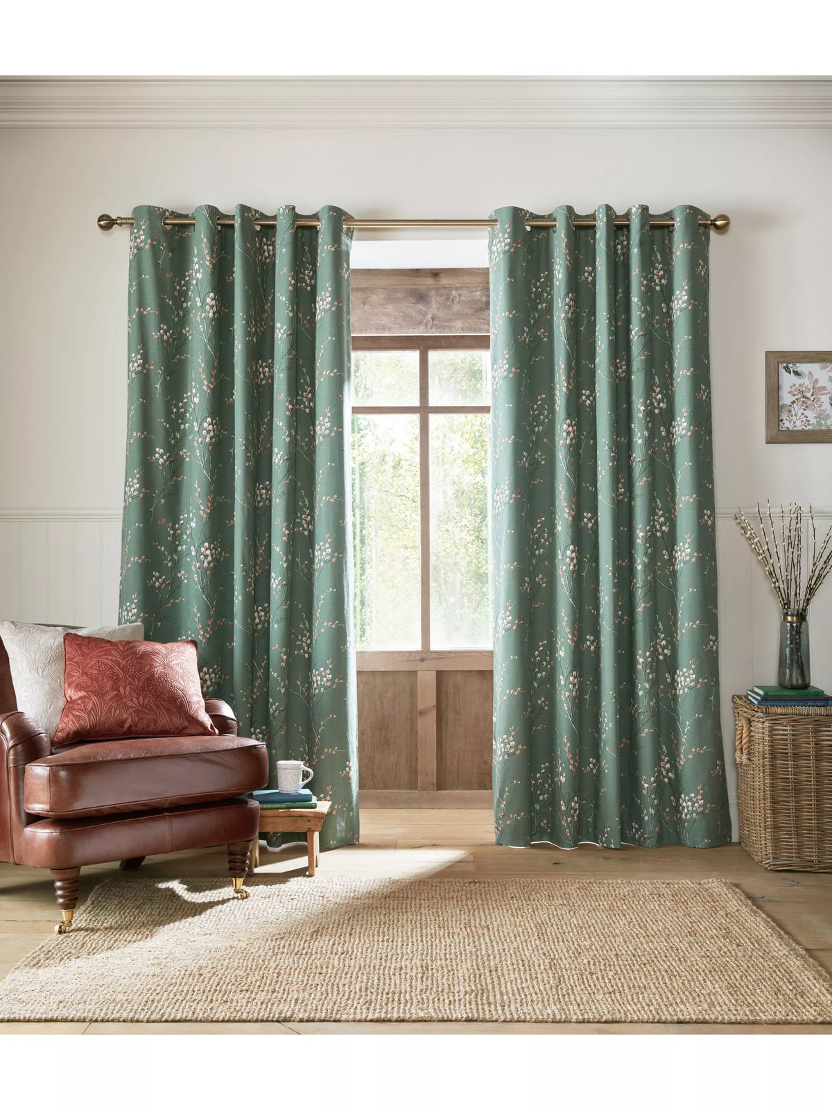 Laura Ashley Pussy Willow blackout curtains fern green, imported from the UK