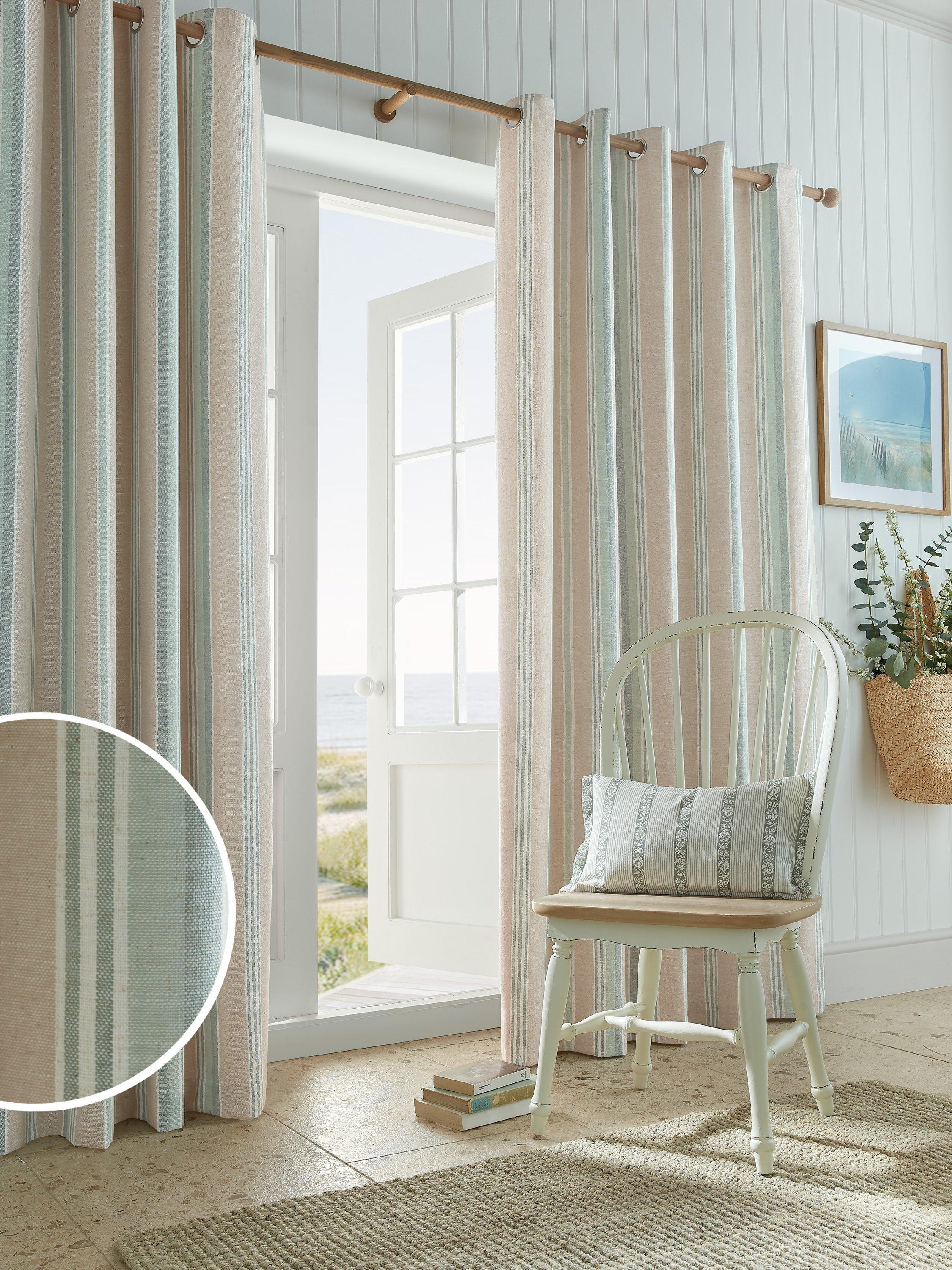Laura Ashley Wickham Stripe lined curtains sage natural, imported from the UK