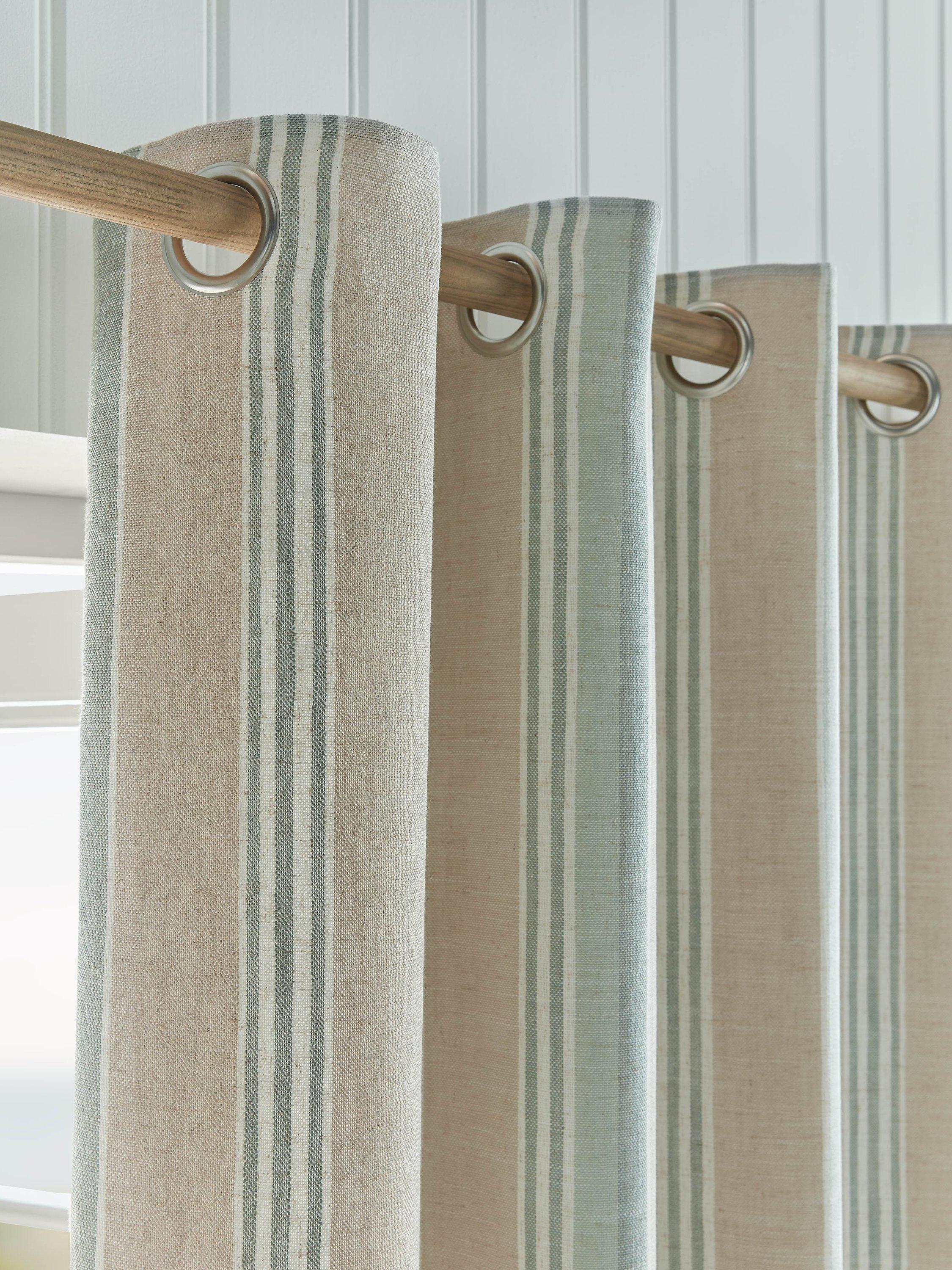 Laura Ashley Wickham Stripe lined curtains sage natural, imported from the UK