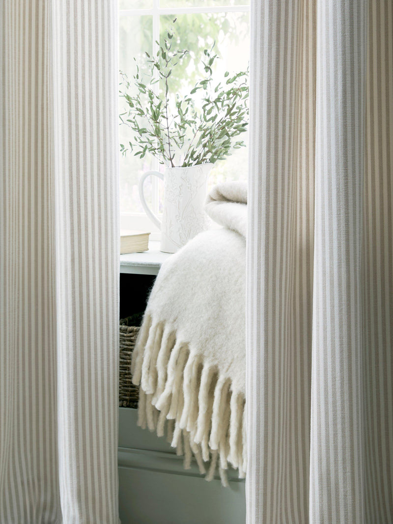 Laura Ashley Cornish Chenille Stripe Natural lined eyelet curtains W112x137cm, UK version