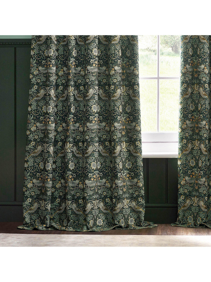Morris & Co Strawberry Thief curtains in forest green - British product