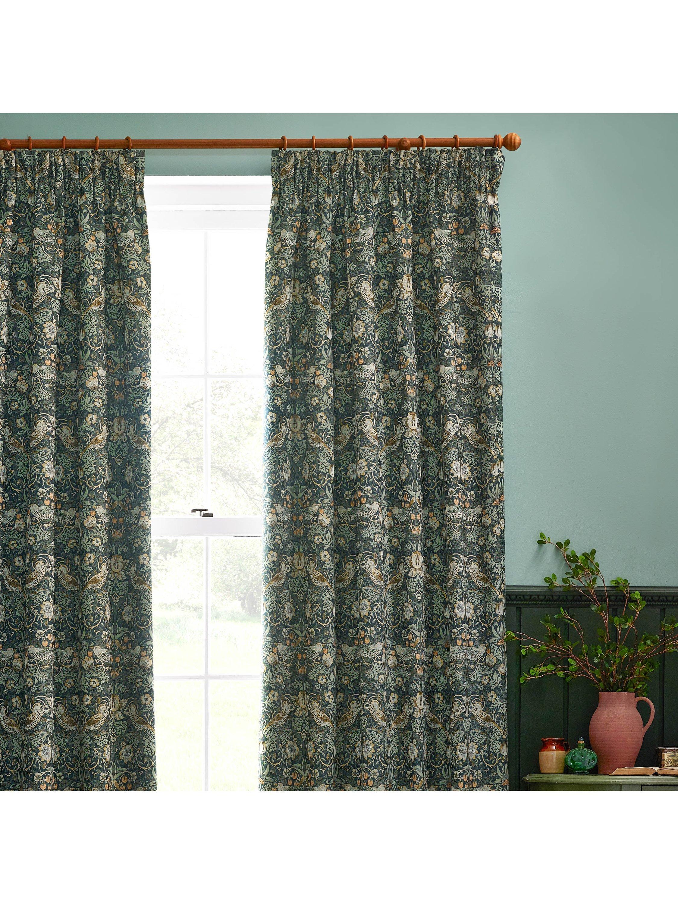 Morris & Co Strawberry Thief curtains in forest green - British product