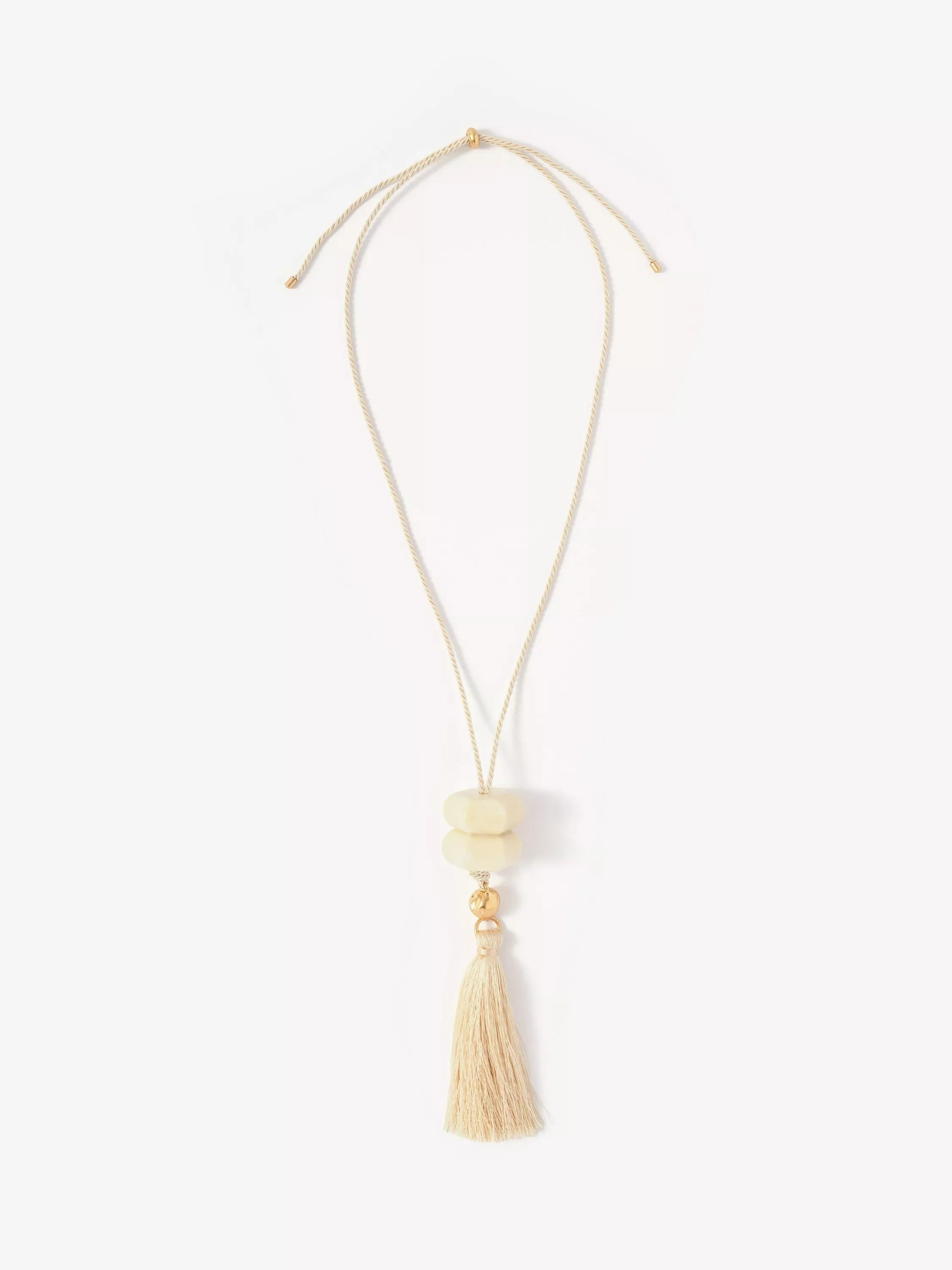 Mint Velvet tassel pendant necklace gold cream 62cm (British brand)