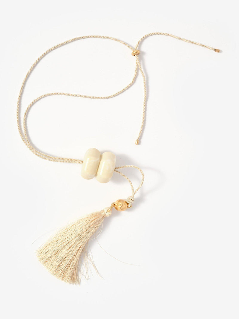 Mint Velvet tassel pendant necklace gold cream 62cm (British brand)