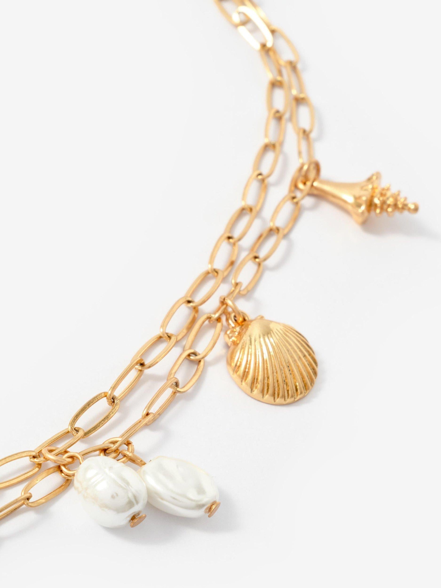 Mint Velvet layered charm necklace gold 42cm, imported from the UK