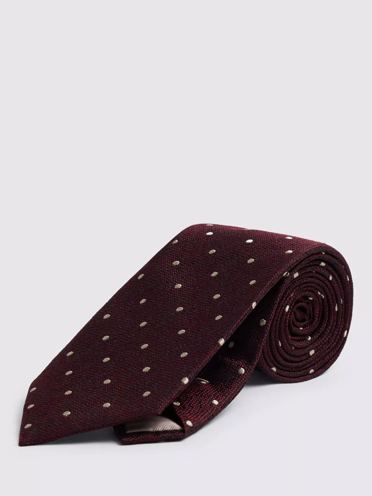 Moss burgundy polka dot silk tie, UK version