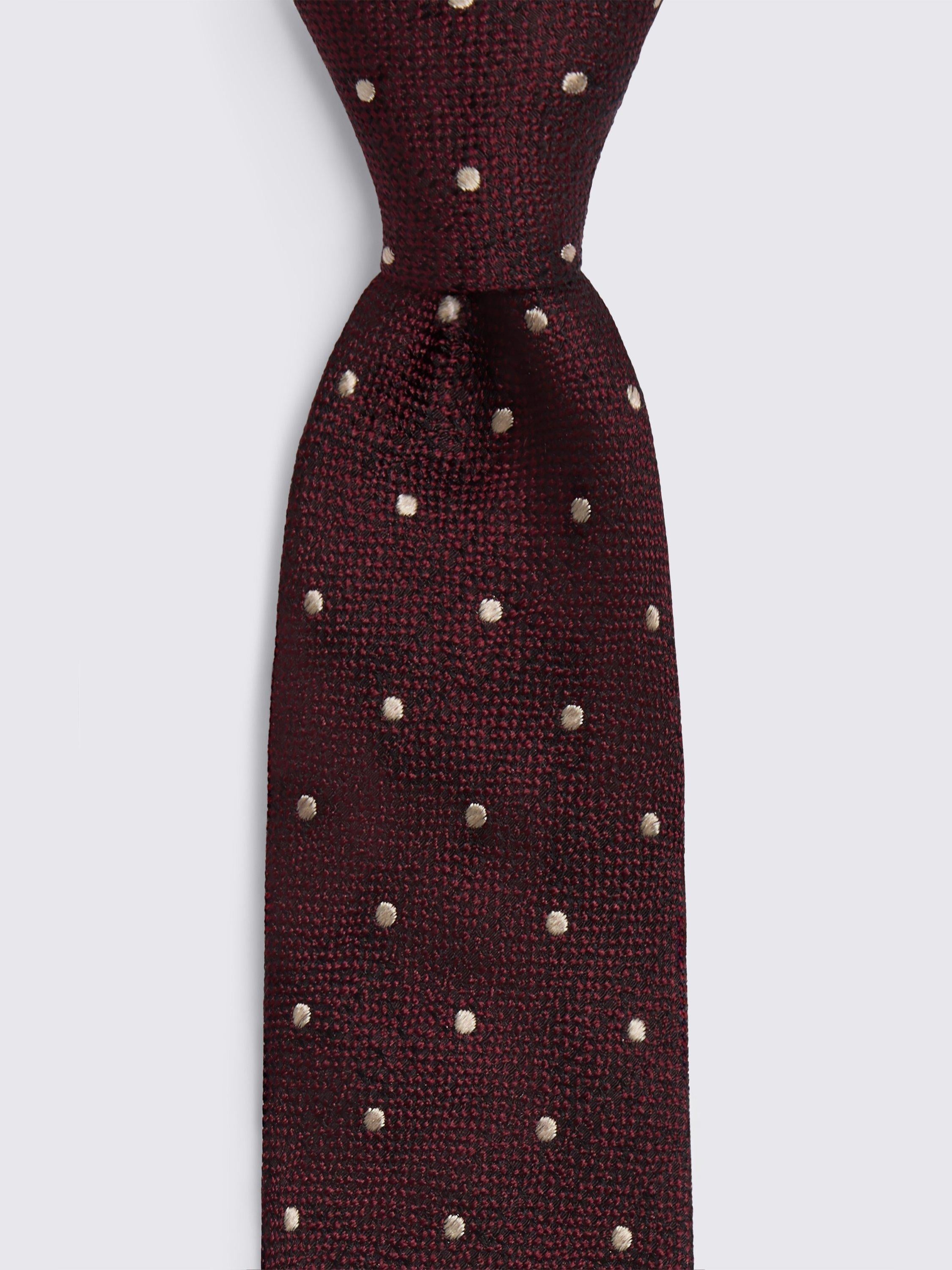 Moss burgundy polka dot silk tie, UK version