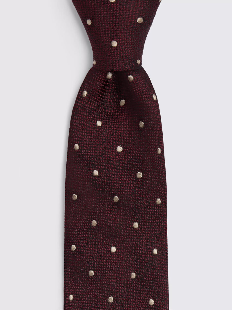 Moss burgundy polka dot silk tie, UK version