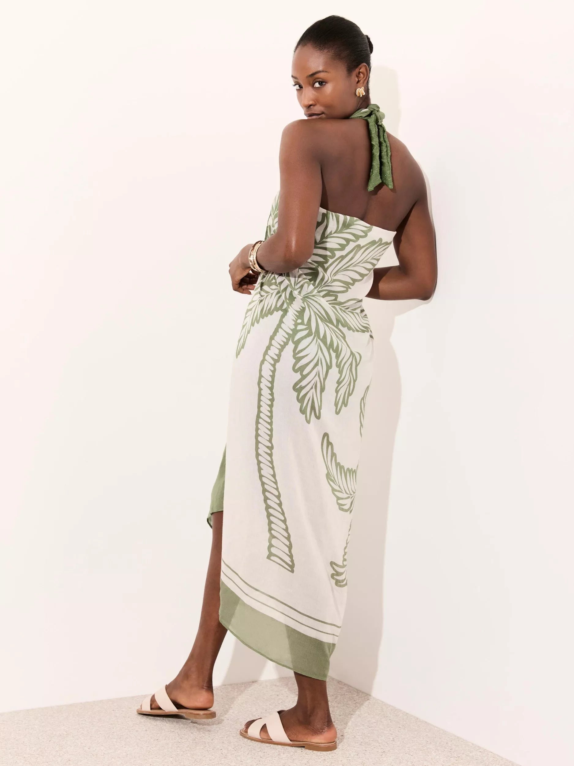Mint Velvet palm print scarf cover up green multi - British product