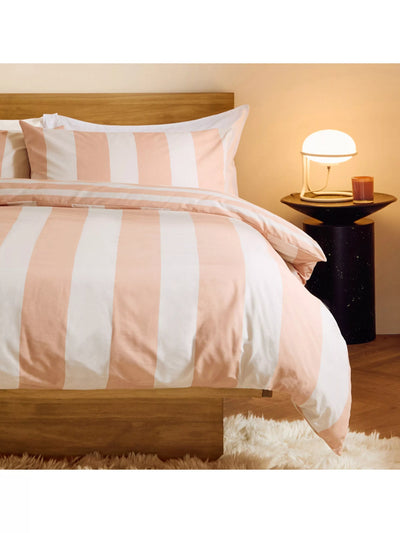 John Lewis MADE Wide Stripe Duvet Cover Set Pink Clay Single- Buy online at McGrocer