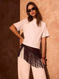 Mint Velvet Satin Fringe Waist Scarf, Brown