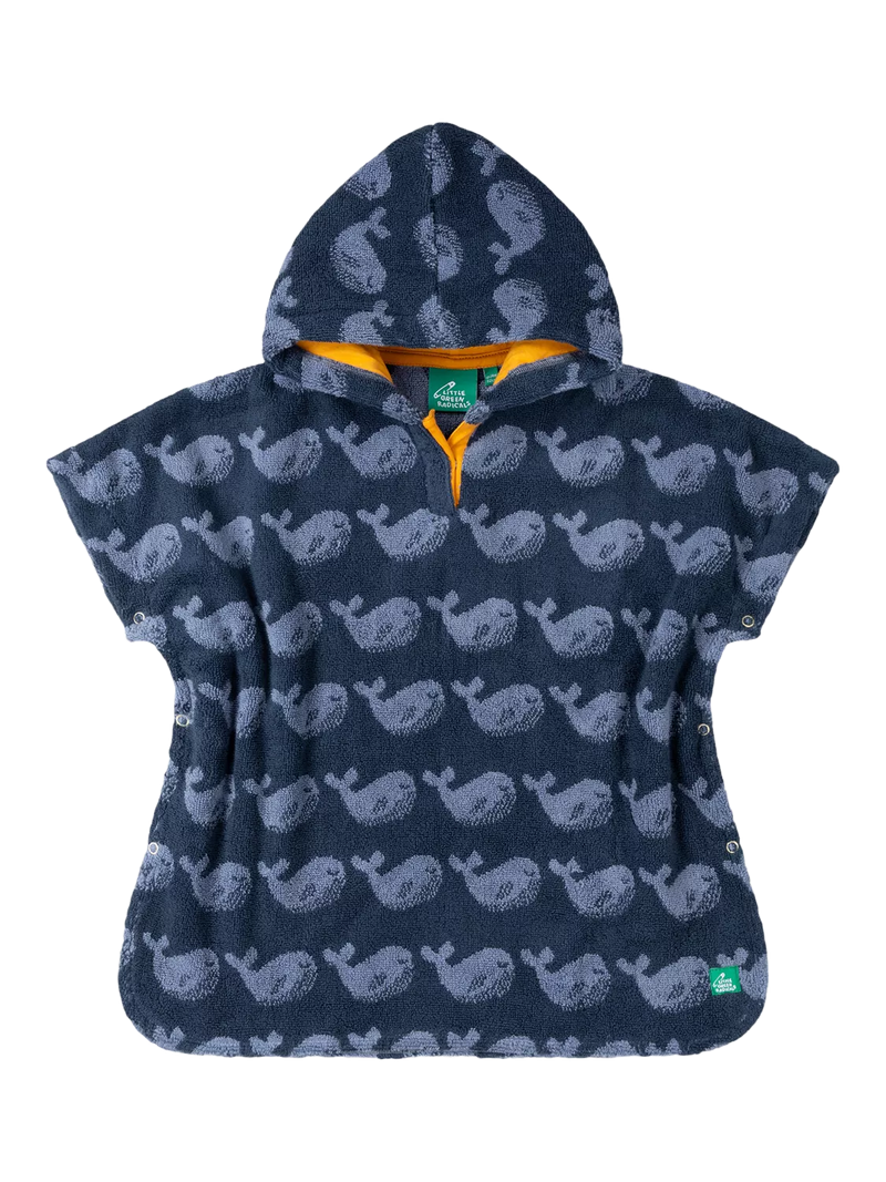 Little Green Radicals baby whale towel poncho blue, UK version
