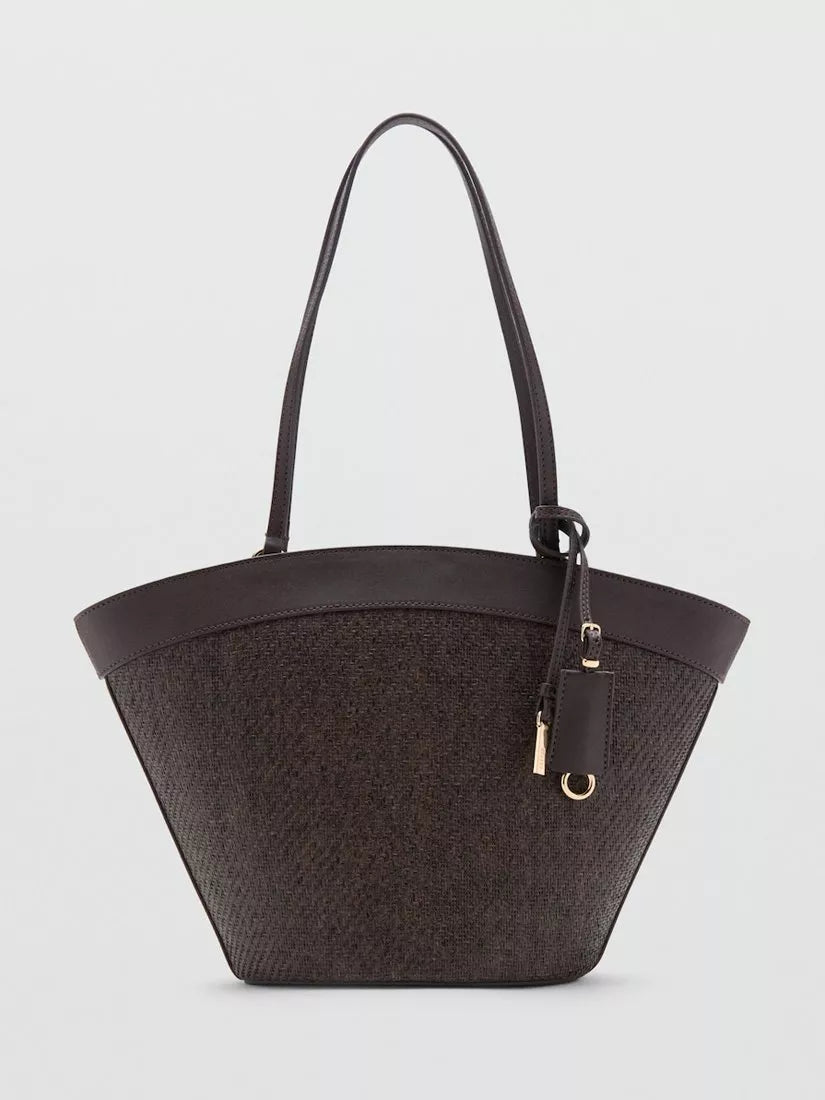 Mango natural fibre bucket tote bag chocolate, UK version