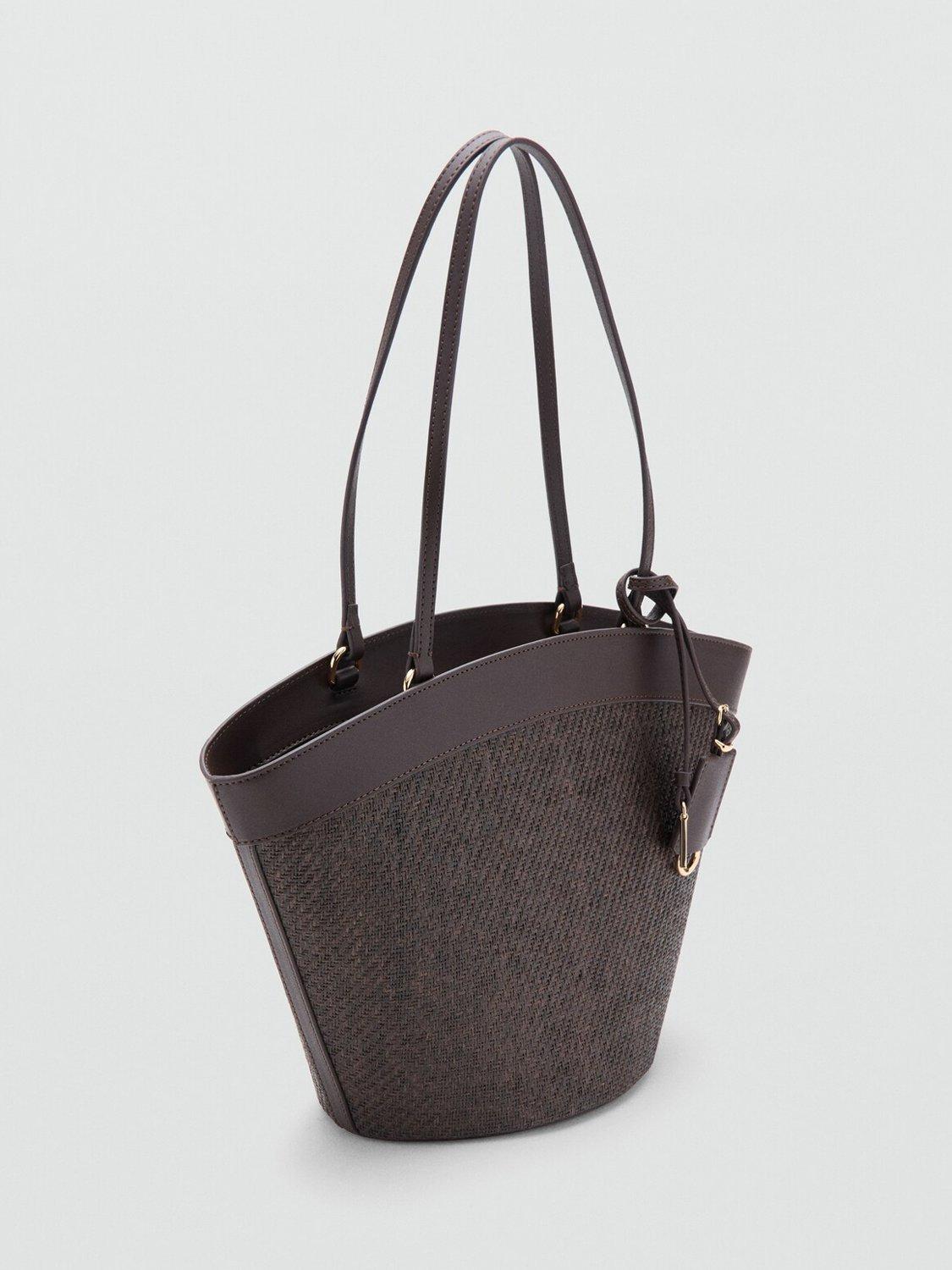 Mango natural fibre bucket tote bag chocolate, UK version