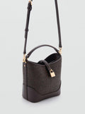 Mango woven raffia bucket bag chocolate, UK version