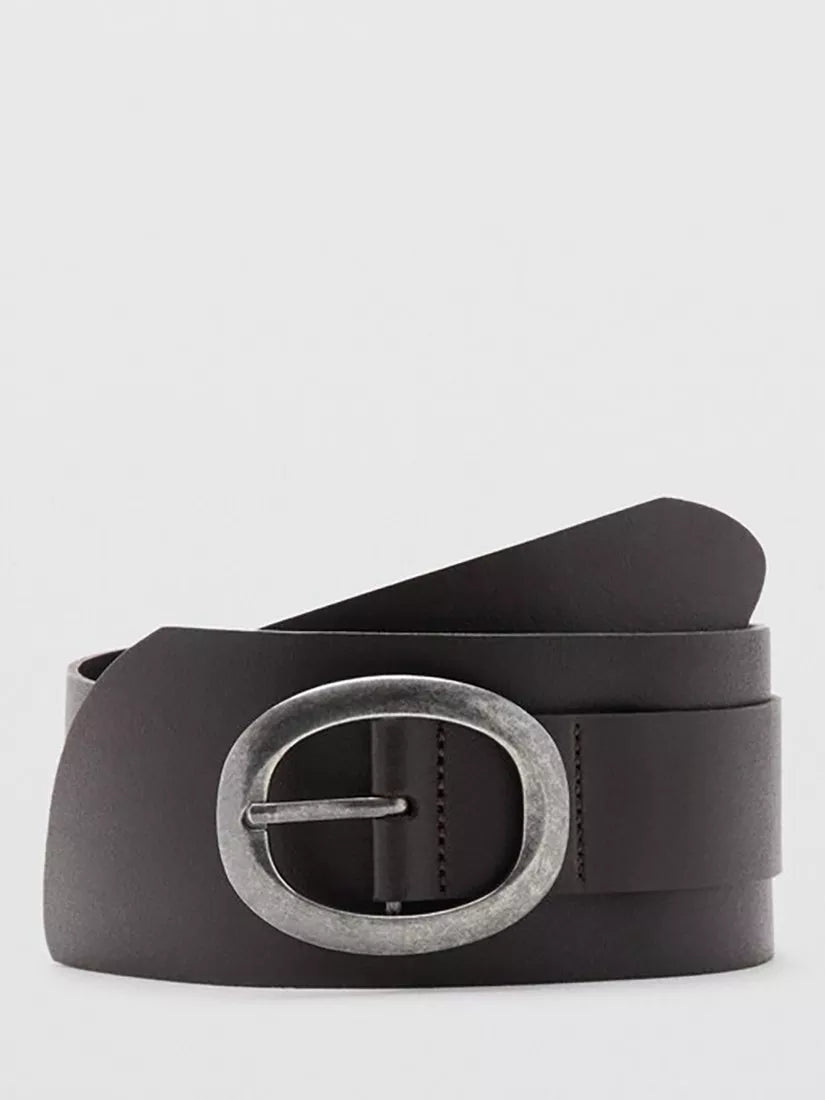Mango oval buckle pure leather belt chocolate (British brand)
