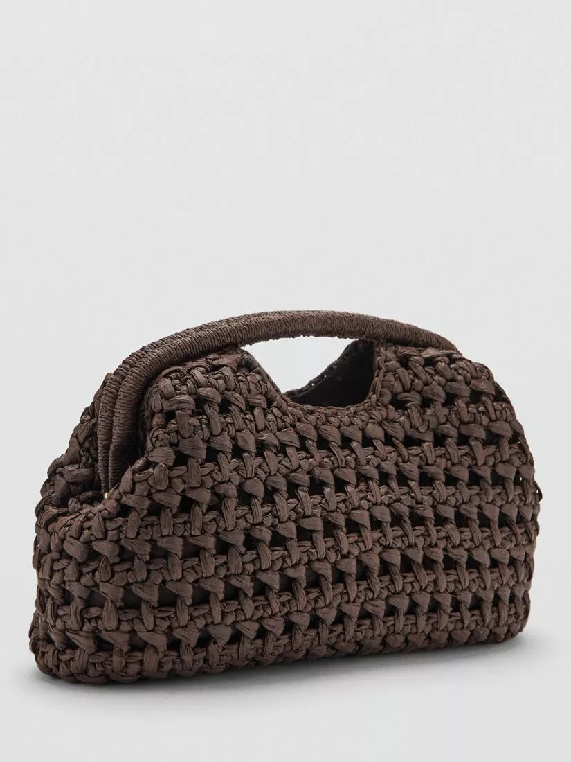 Mango woven clutch bag in chocolate (British brand)