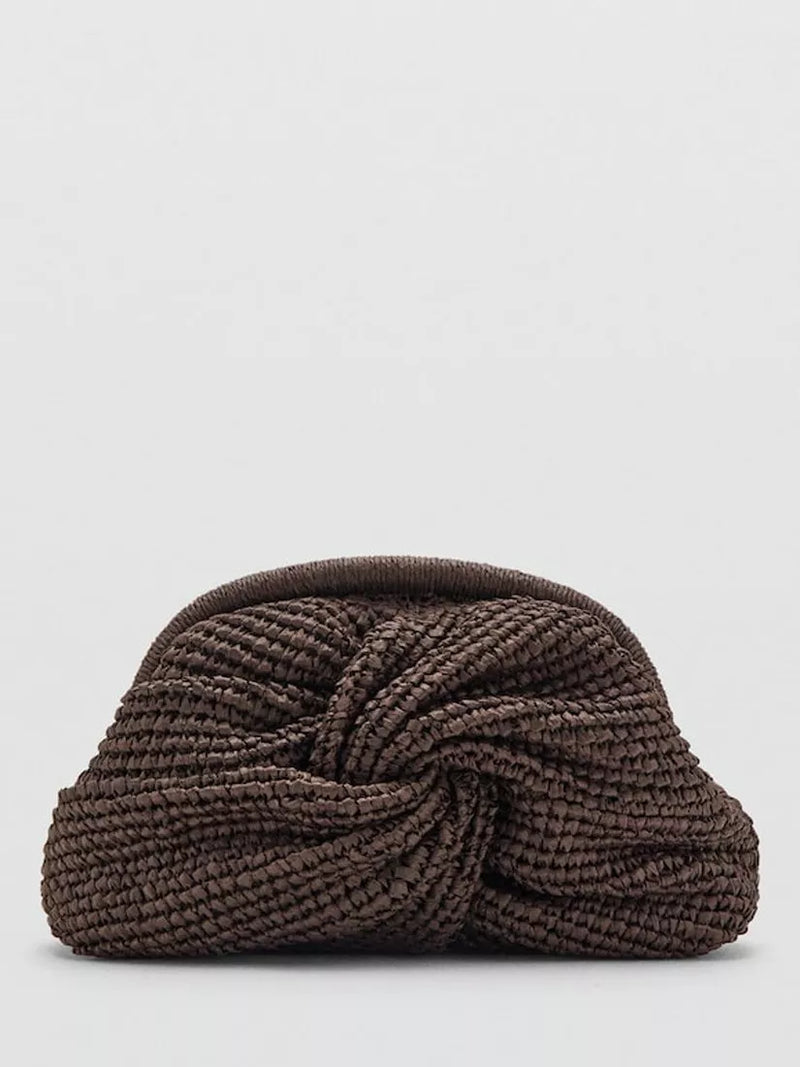 Mango woven knot crossbody clutch bag chocolate (British brand)