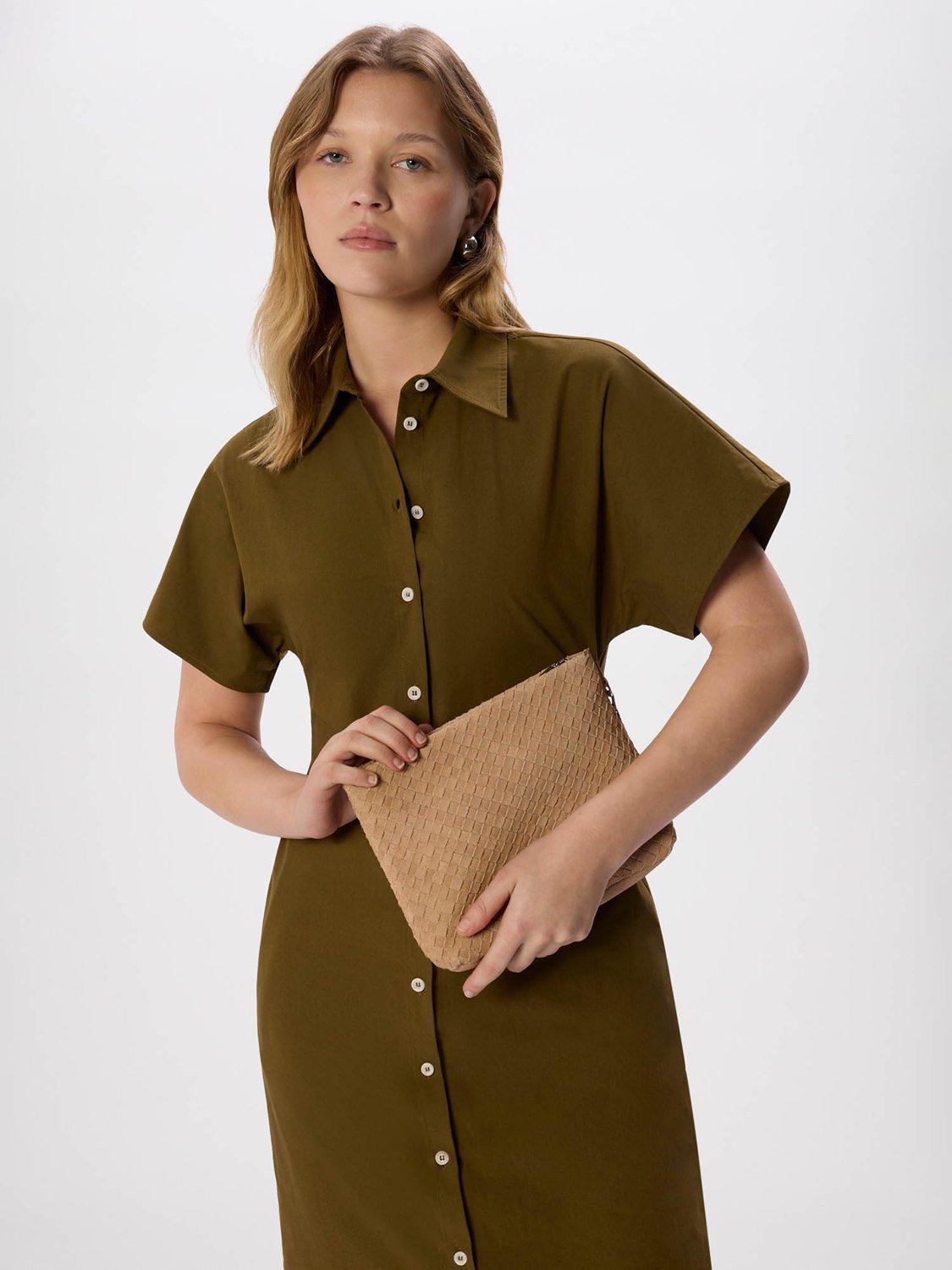 Whistles woven suede clutch bag neutral - British product