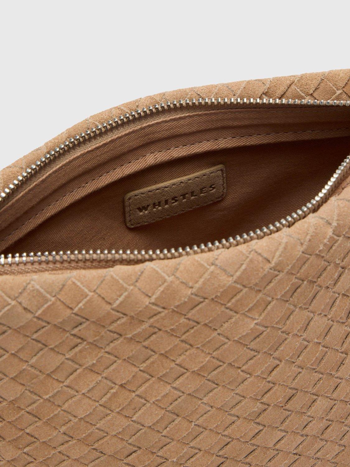 Whistles woven suede clutch bag neutral - British product