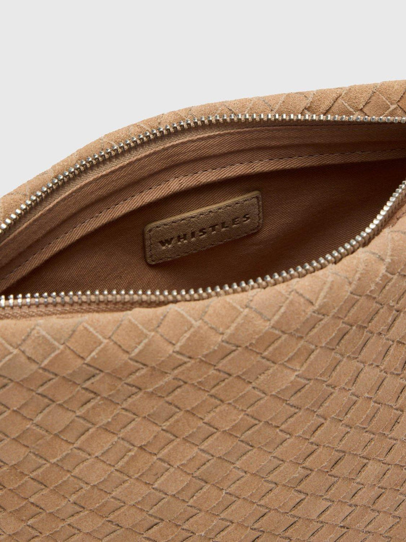 Whistles woven suede clutch bag neutral - British product