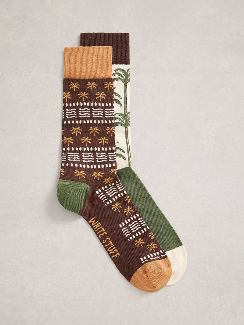 White Stuff palm tree ankle socks green multi pack of 2, UK version