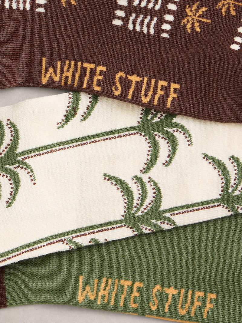 White Stuff palm tree ankle socks green multi pack of 2, UK version
