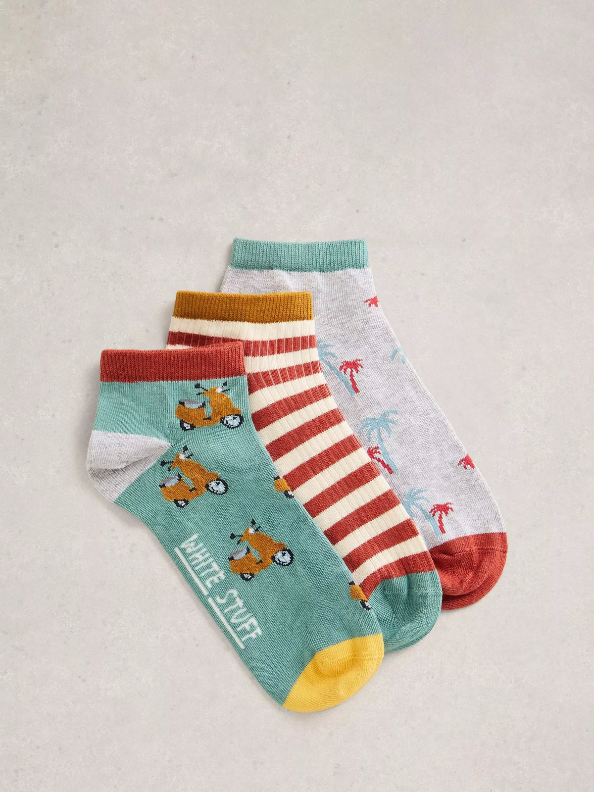 White Stuff ankle socks pack of 3 green multi - British product