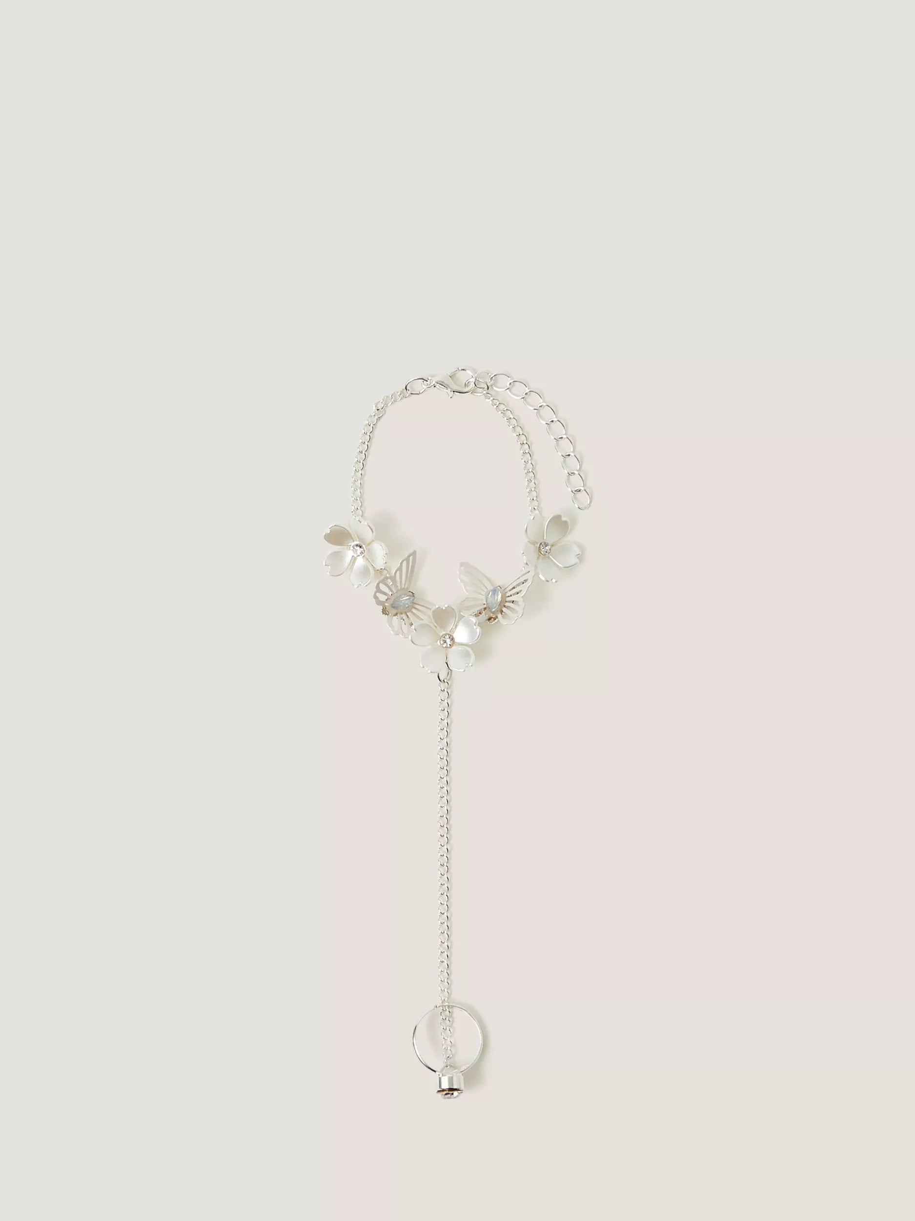 Monsoon kids flower butterfly ring chain bracelet multi, UK version