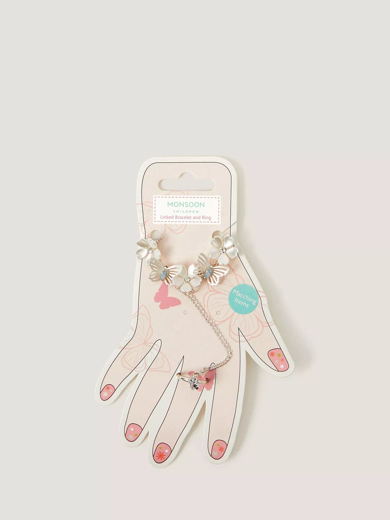 Monsoon kids flower butterfly ring chain bracelet multi, UK version