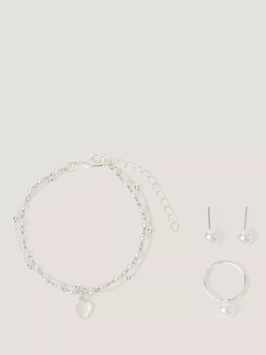 Monsoon kids pearl jewellery set bracelet ring earrings silver, UK version