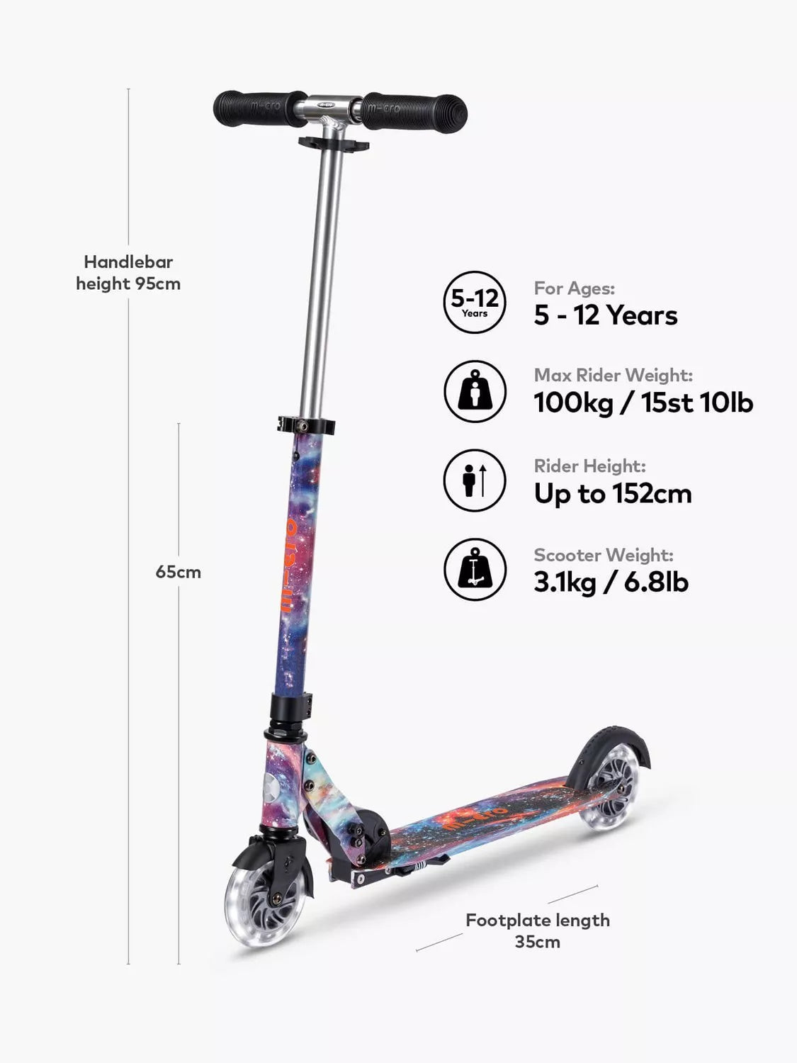 Micro Scooters Sprite LED Intercosmic scooter with glow-in-the-dark frame, imported from the UK