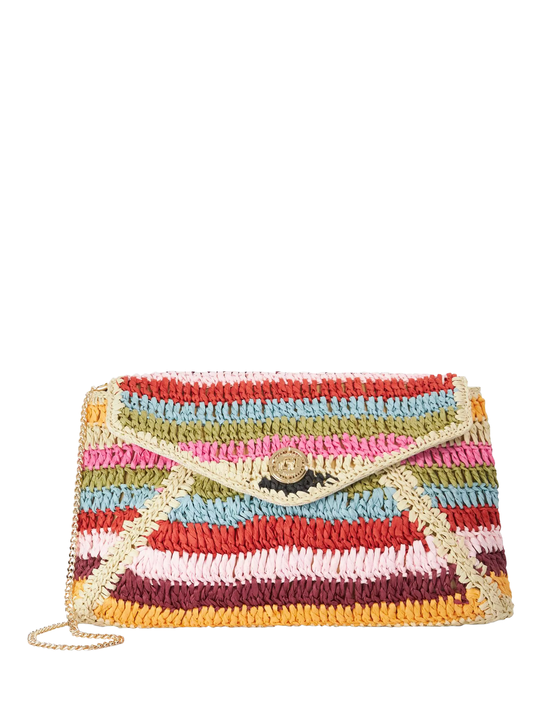 Dune London Essentials multicoloured raffia clutch bag with stripe, UK version