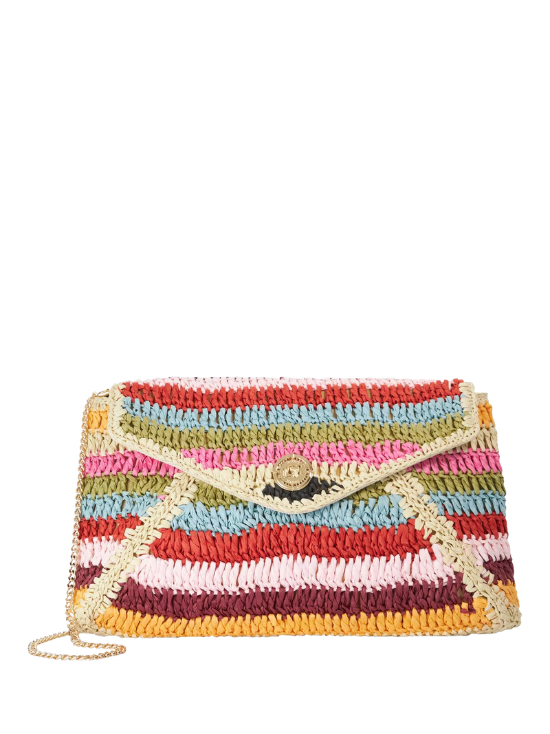 Dune London Essentials multicoloured raffia clutch bag with stripe, UK version