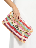 Dune London Essentials multicoloured raffia clutch bag with stripe, UK version