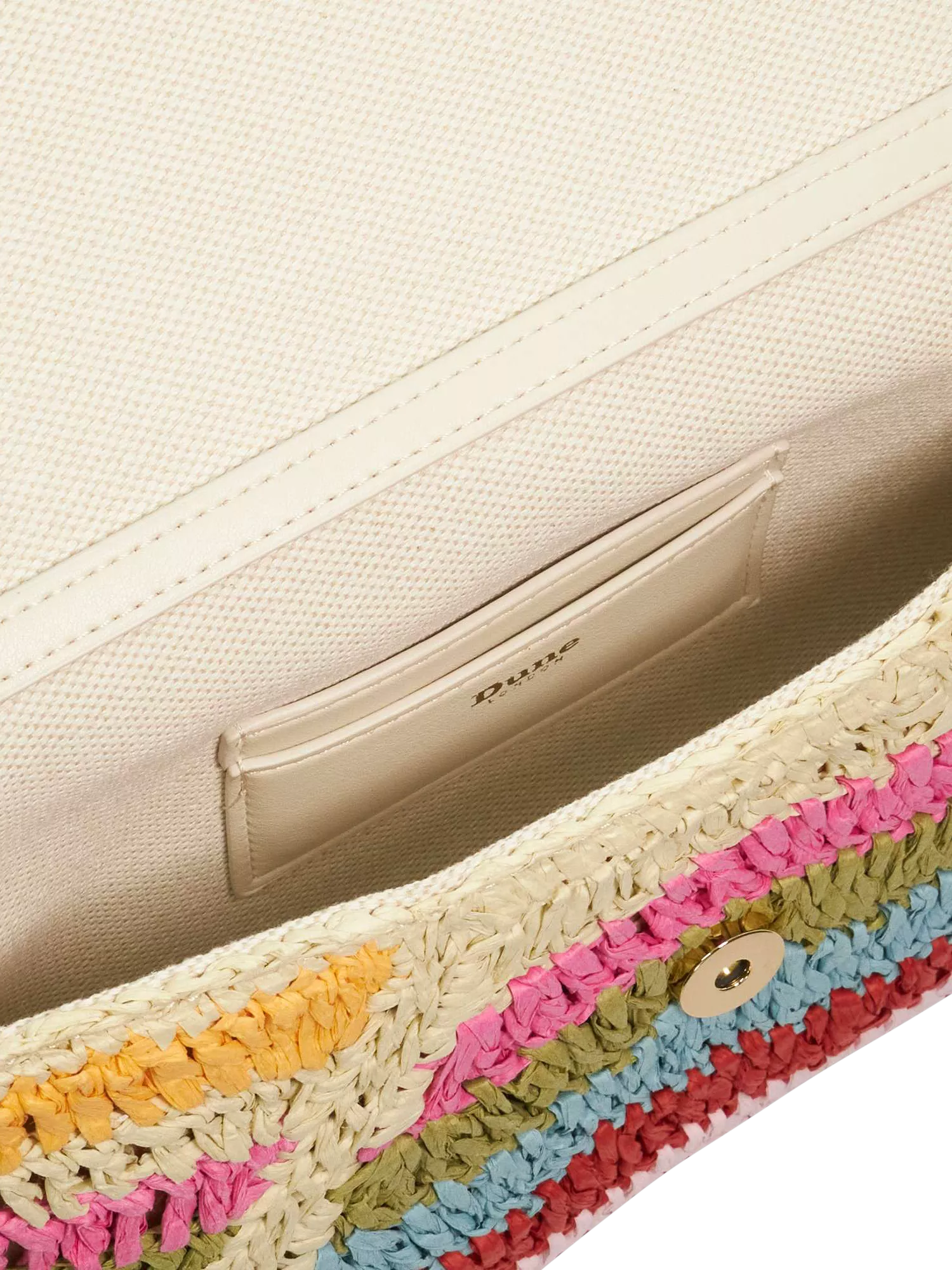 Dune London Essentials multicoloured raffia clutch bag with stripe, UK version