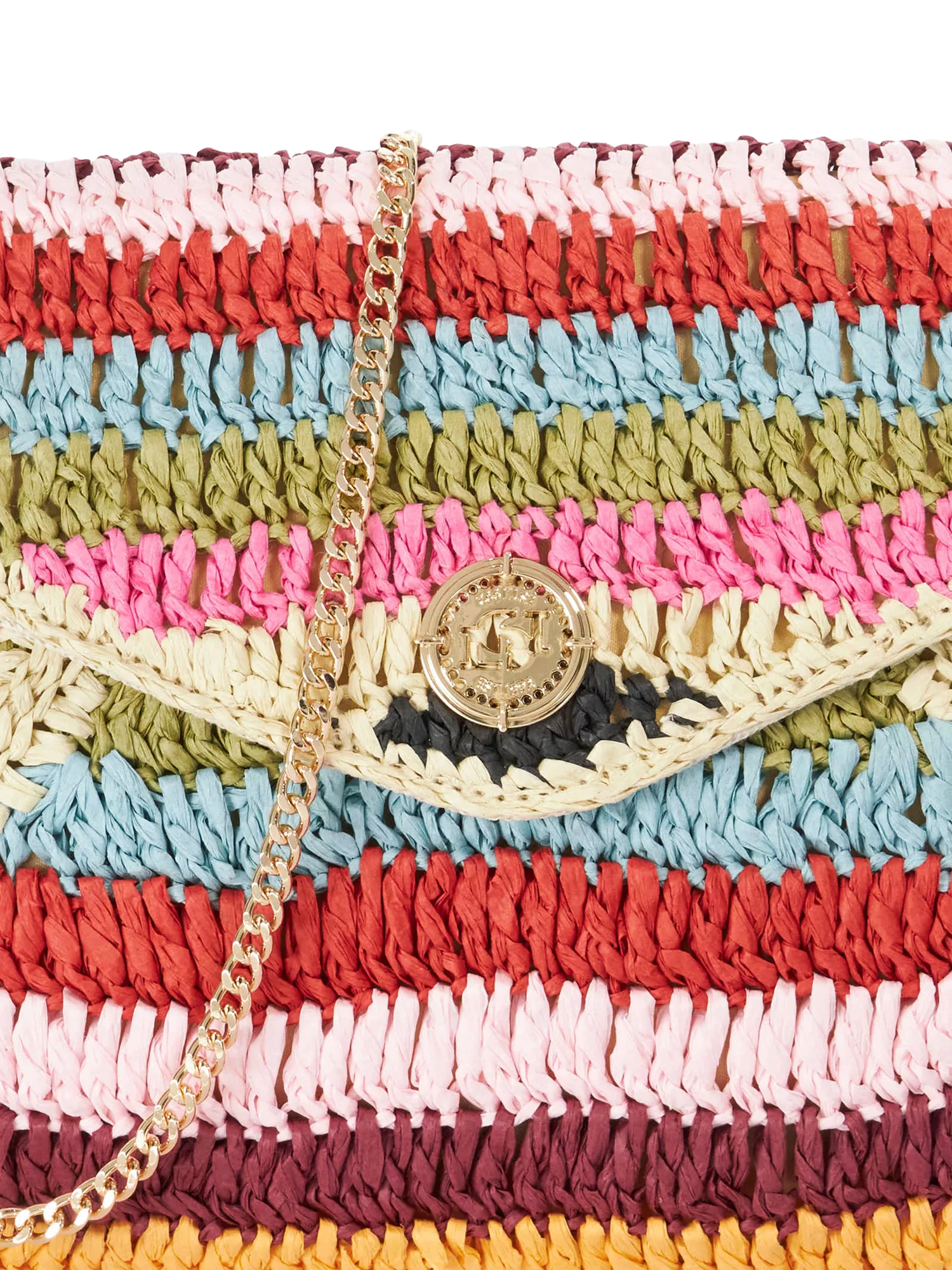 Dune London Essentials multicoloured raffia clutch bag with stripe, UK version