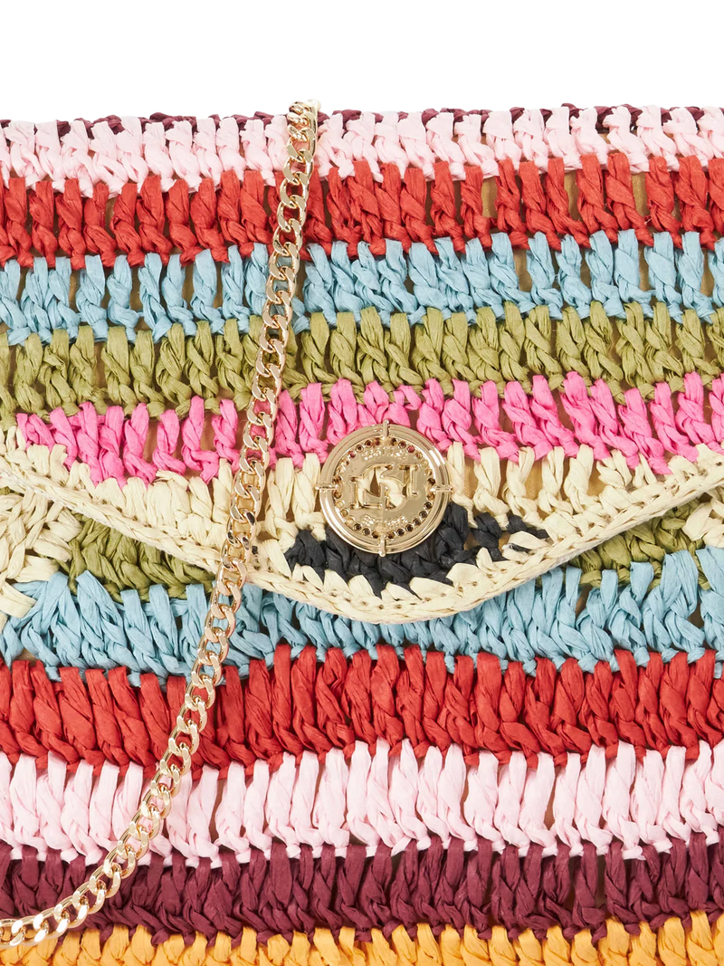 Dune London Essentials multicoloured raffia clutch bag with stripe, UK version