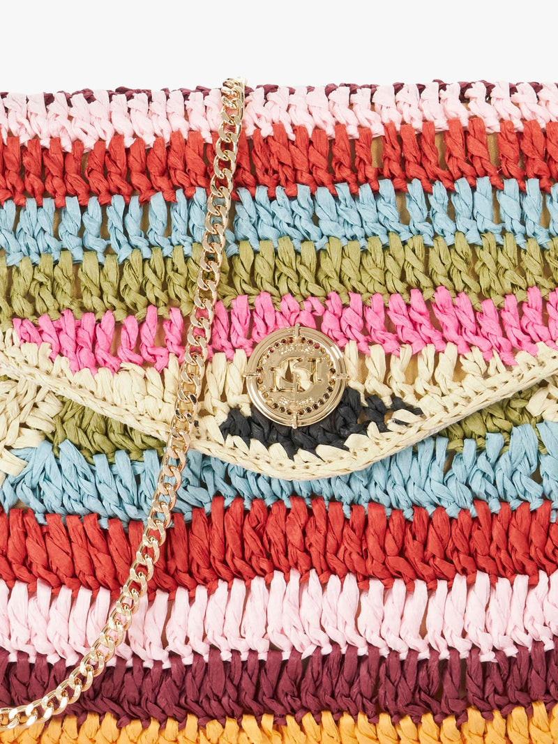 Dune London Essentials multicoloured raffia clutch bag with stripe, UK version