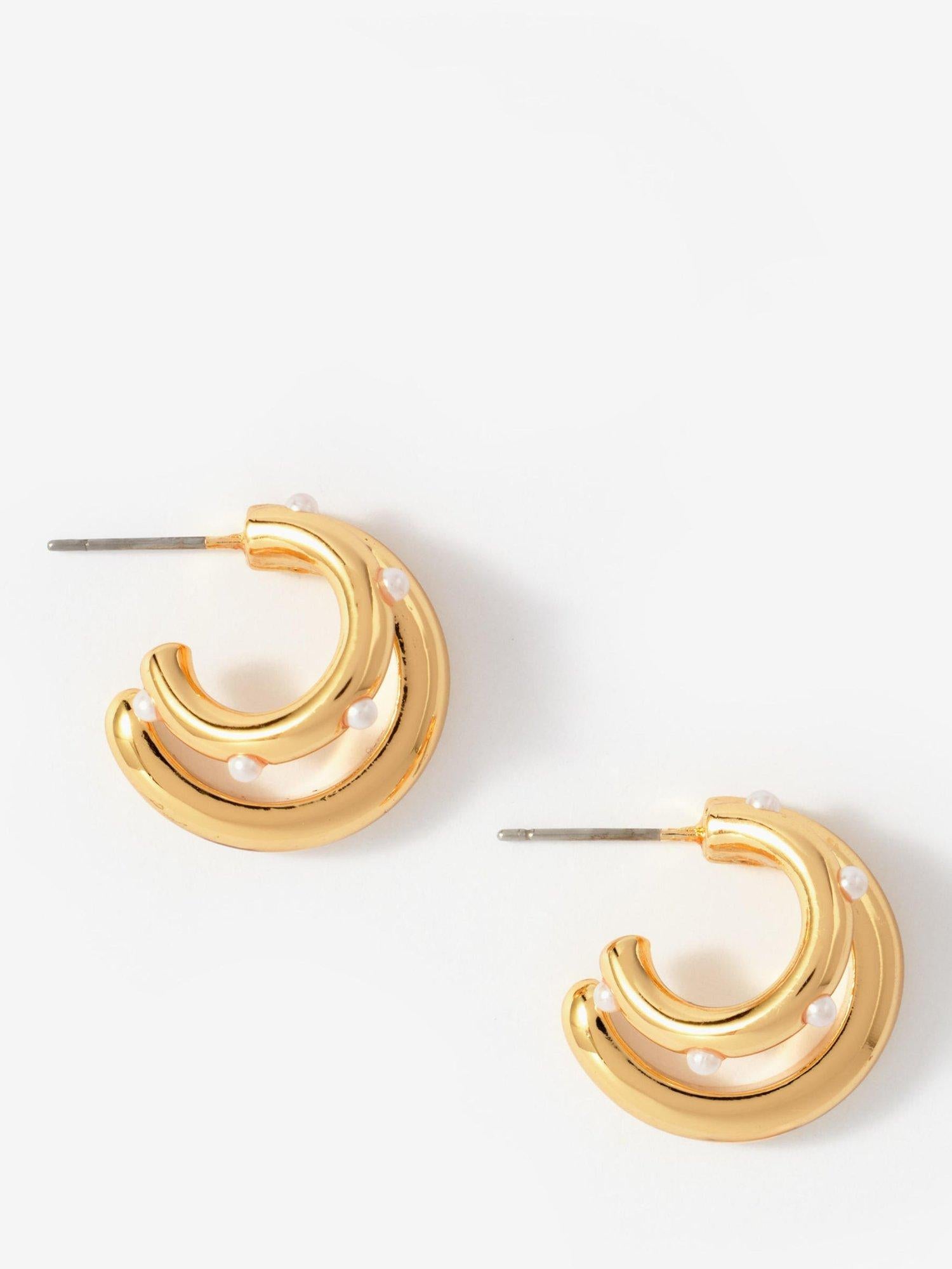 Mint Velvet double hoop pearl earrings gold tone 2cm (British brand)