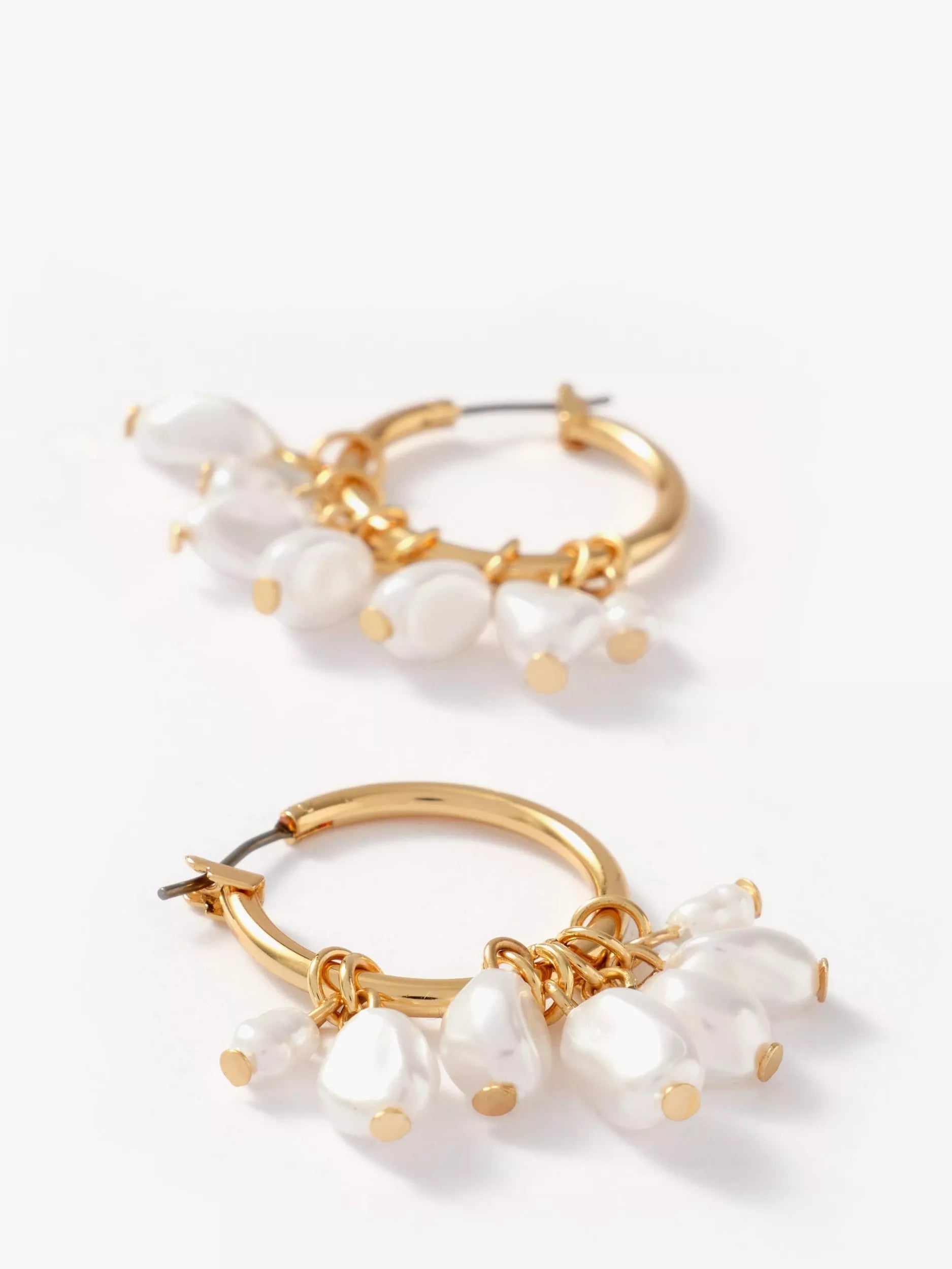 Mint Velvet mini hoop earrings gold pearl drops 3cm, imported from the UK