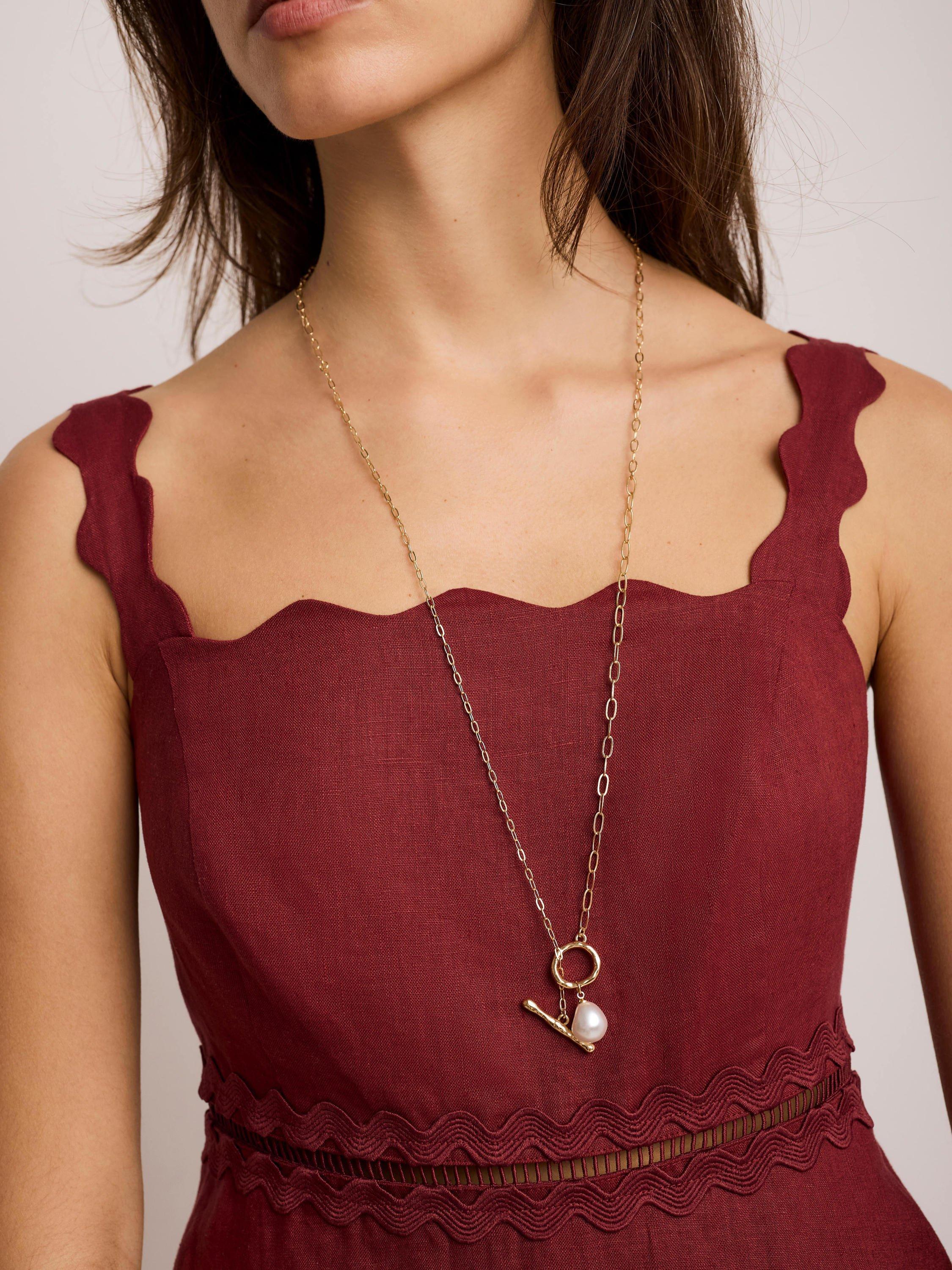 Mint Velvet pearl drop lariat necklace 86cm, imported from the UK