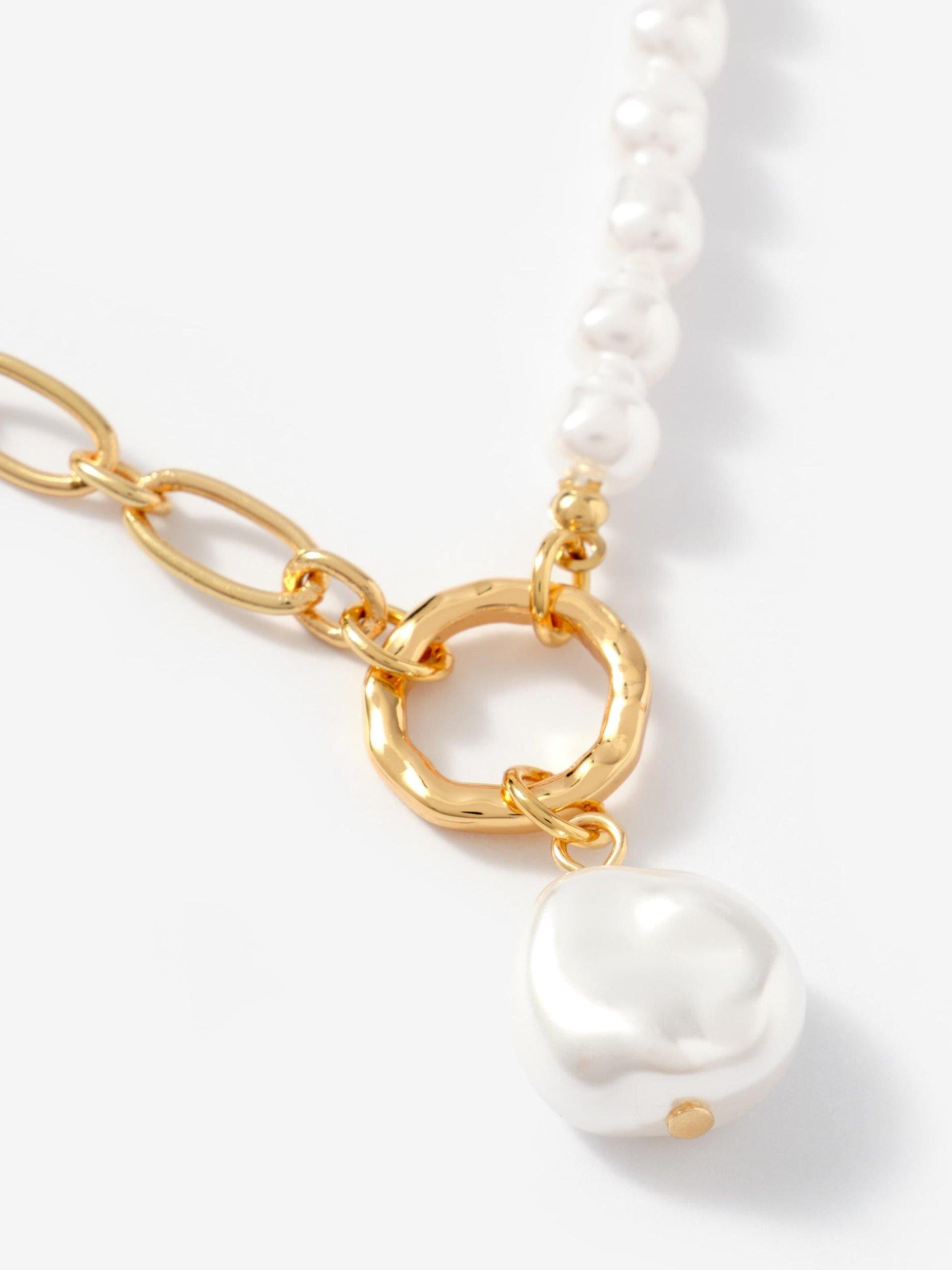 Mint Velvet pearl drop necklace gold white, imported from the UK