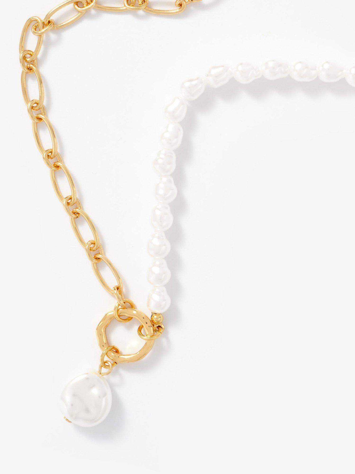Mint Velvet pearl drop necklace gold white, imported from the UK