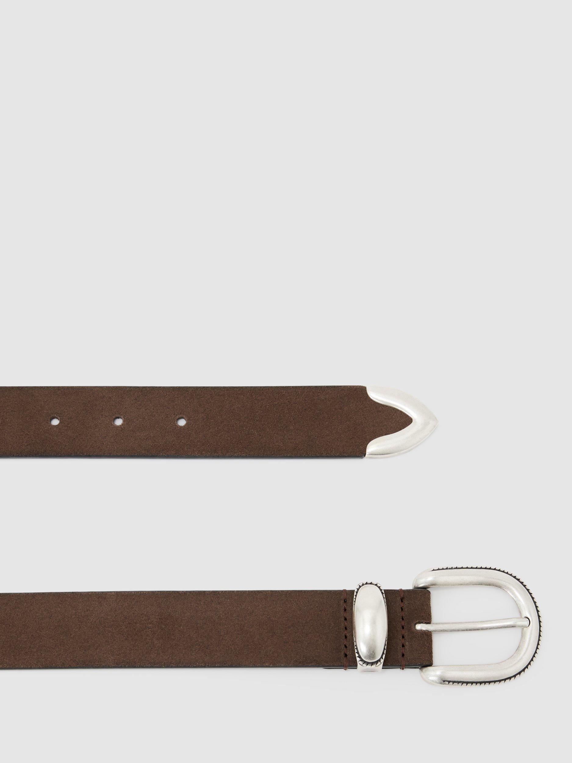 Reiss suede western belt chocolate brown, imported from the UK