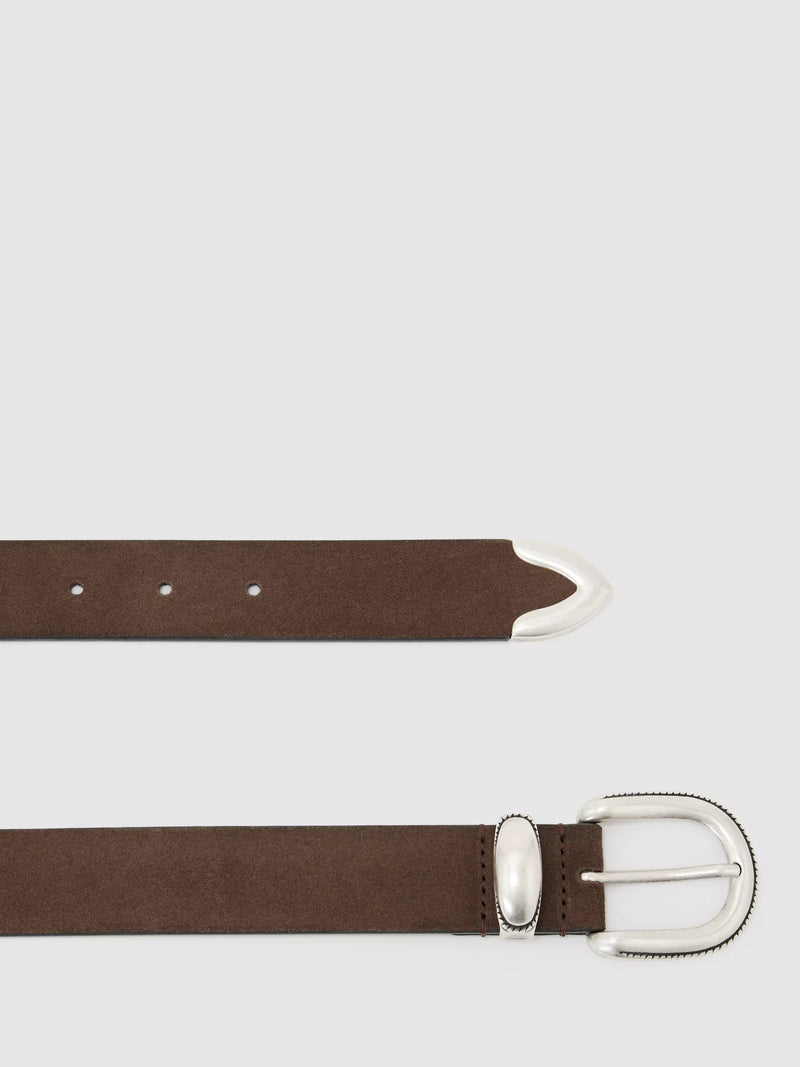 Reiss suede western belt chocolate brown, imported from the UK
